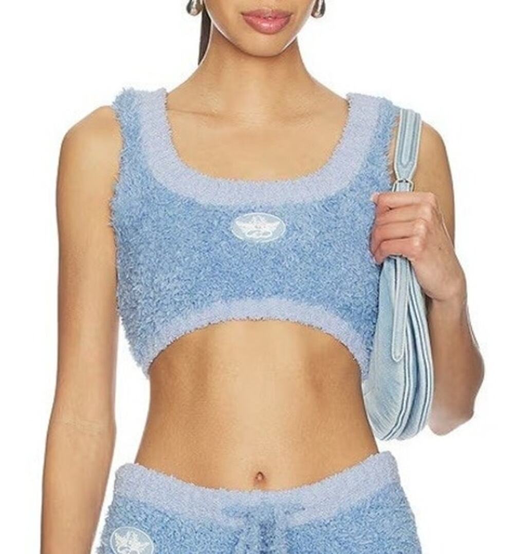 Y2K Boys Lie Bodhi Fleece Bralette Fuzzy Crop Top XS/S Blue Lounge Bratz Rave